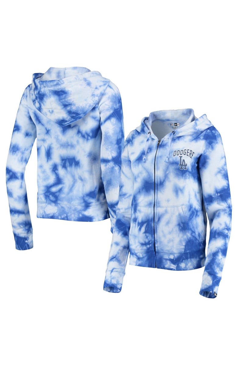 New Era Women's New Era Royal Los Angeles Dodgers Tie-Dye Fleece Full-Zip Hoodie, Main, color, 