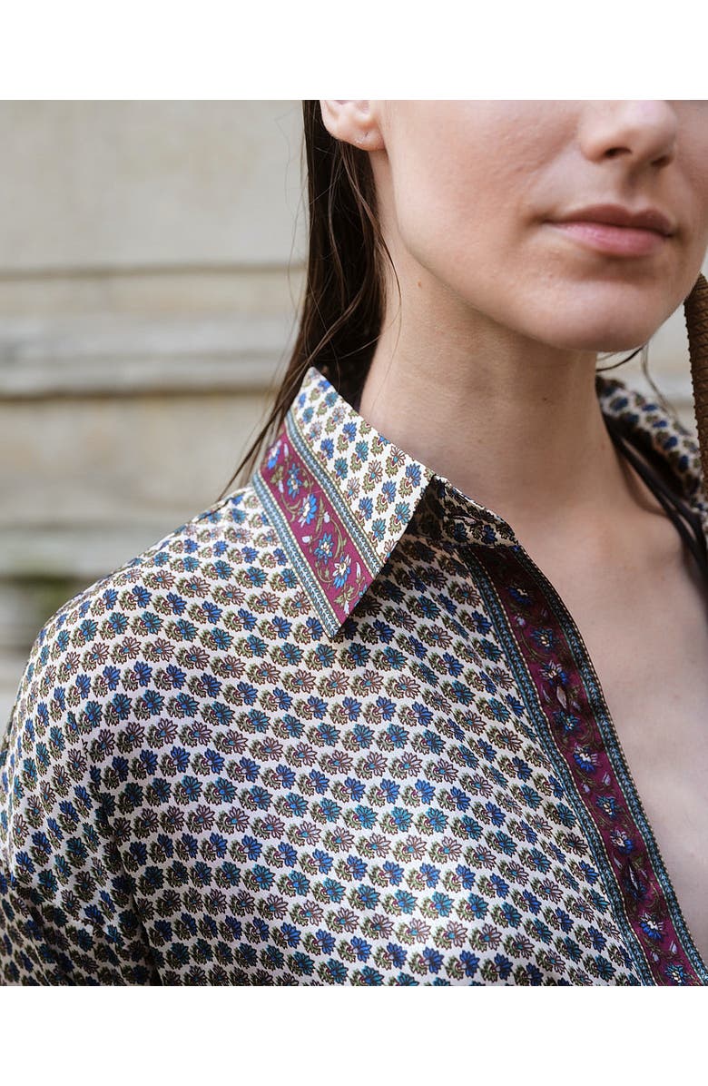 Monzlapur Embossed Botanical Long Sleeve Crepe Shirt, Alternate, color, Forest Plum