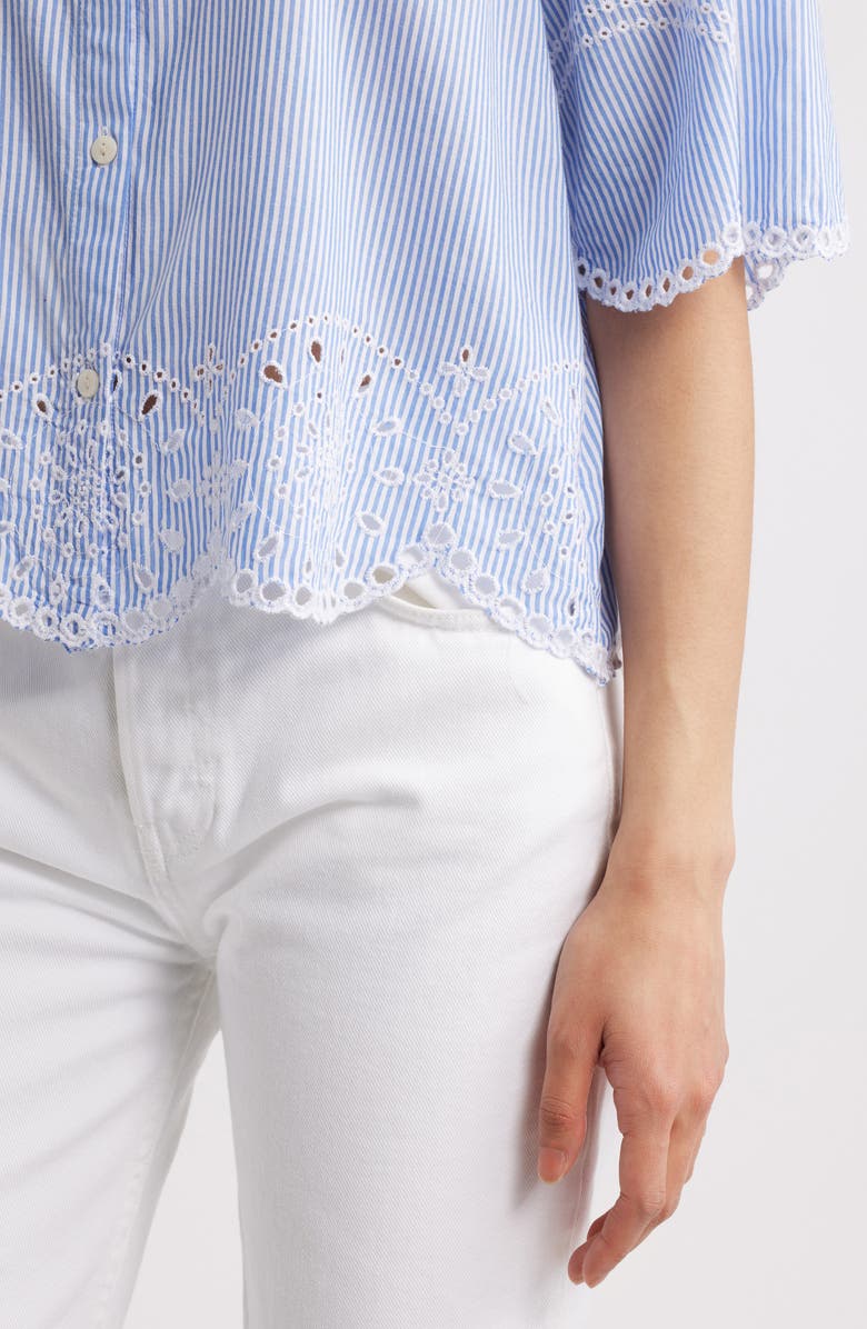 beachlunchlounge Chloé Stripe Embroidered Eyelet Border Button-Up Shirt, Alternate, color,