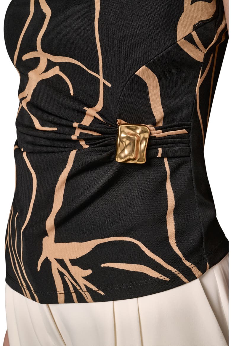 Hardware Print Gather Sleeveless Top, Alternate, color, BLK/ FAWN