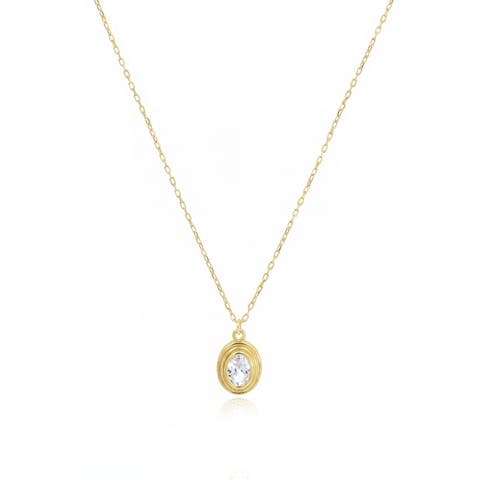 CZ Oval Double Bezel Necklace