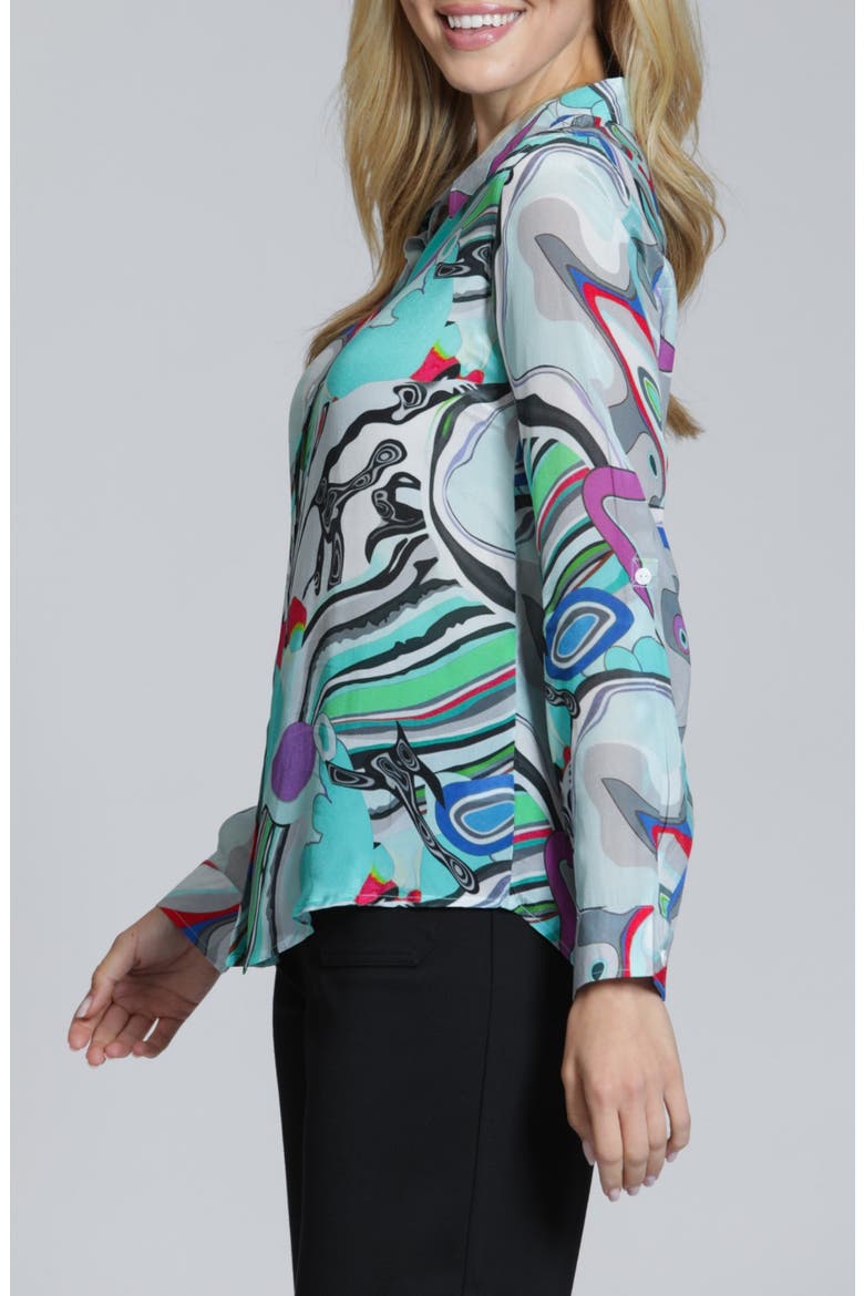 Roll Sleeve Button-Up Shirt, Alternate, color, TURQUOISE MULTI