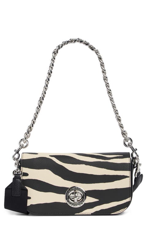 Zebra Print Signet Turnlock Shoulder Bag