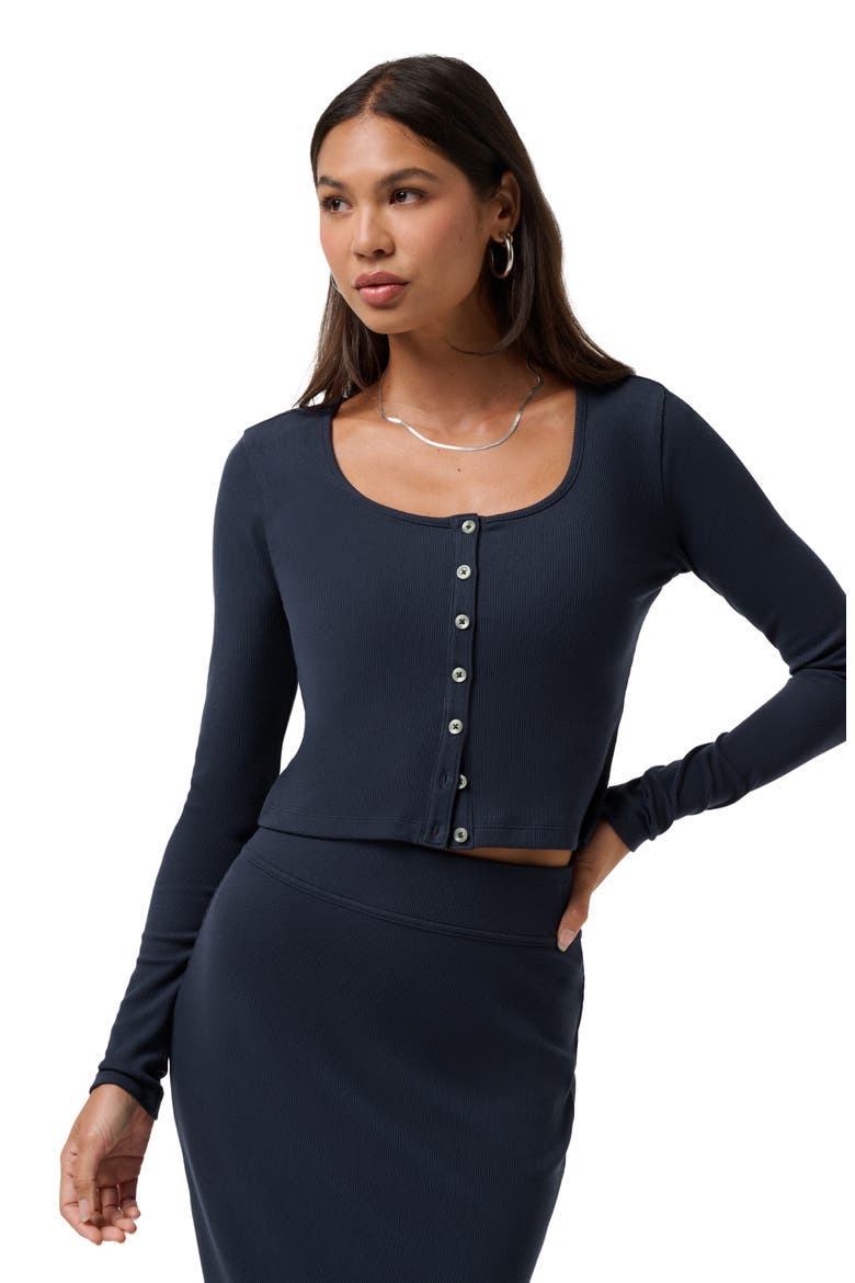 Cloud Long Sleeve Rib Button-Up Cardigan, Alternate, color, NAVY BLAZER