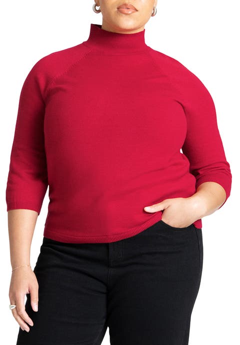 Three Quarter Sleeve Turtleneck Sweater (Plus Available)