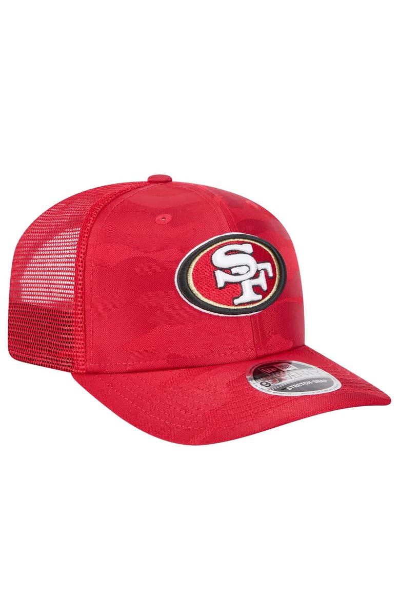 Men's New Era Scarlet San Francisco 49ers Adventure Camo Trucker 9SEVENTY Stretch-Snap Adjustable Hat, Alternate, color, Scarlet