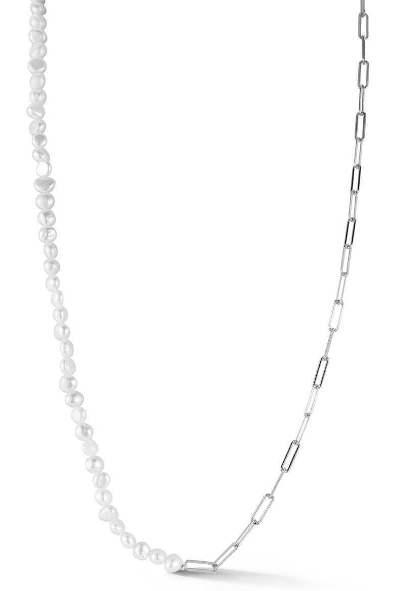 Pearl Paper Clip Necklace, Main, color, SILVER