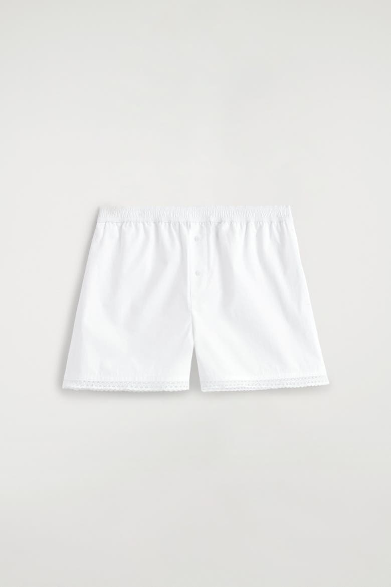 Lace-trimmed Cotton Shorts, Alternate, color, WHITE