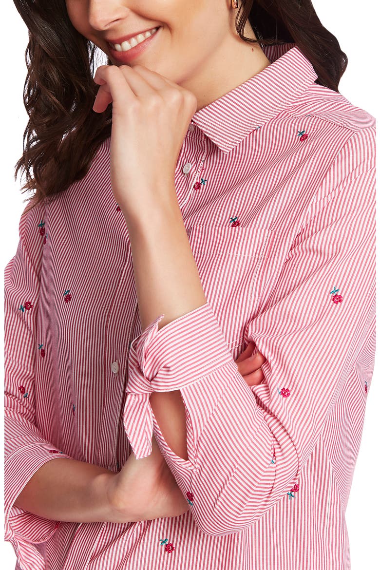 Floral Embroidery Pinstripe Cotton Button-Up Shirt, Alternate, color, APRES PINK