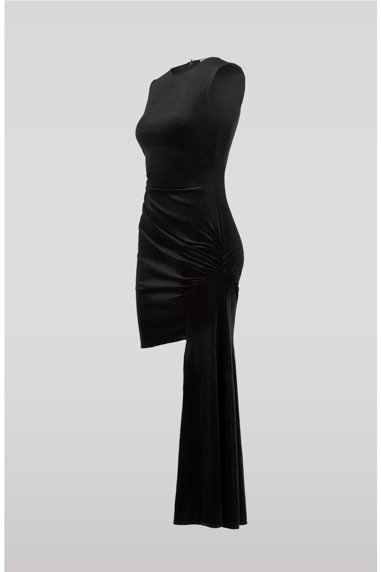 Velvet Side Tail Dress, Alternate, color, Black