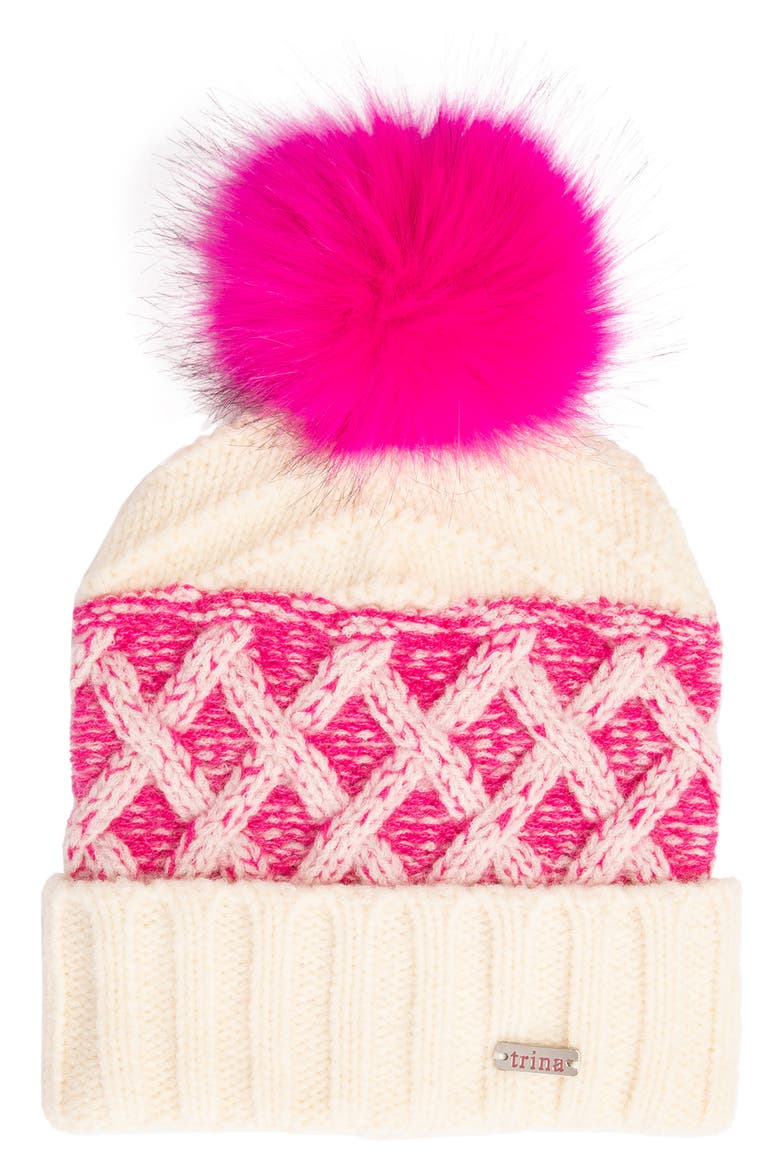 Faux Fur Pom Beanie, Main, color, WHITE