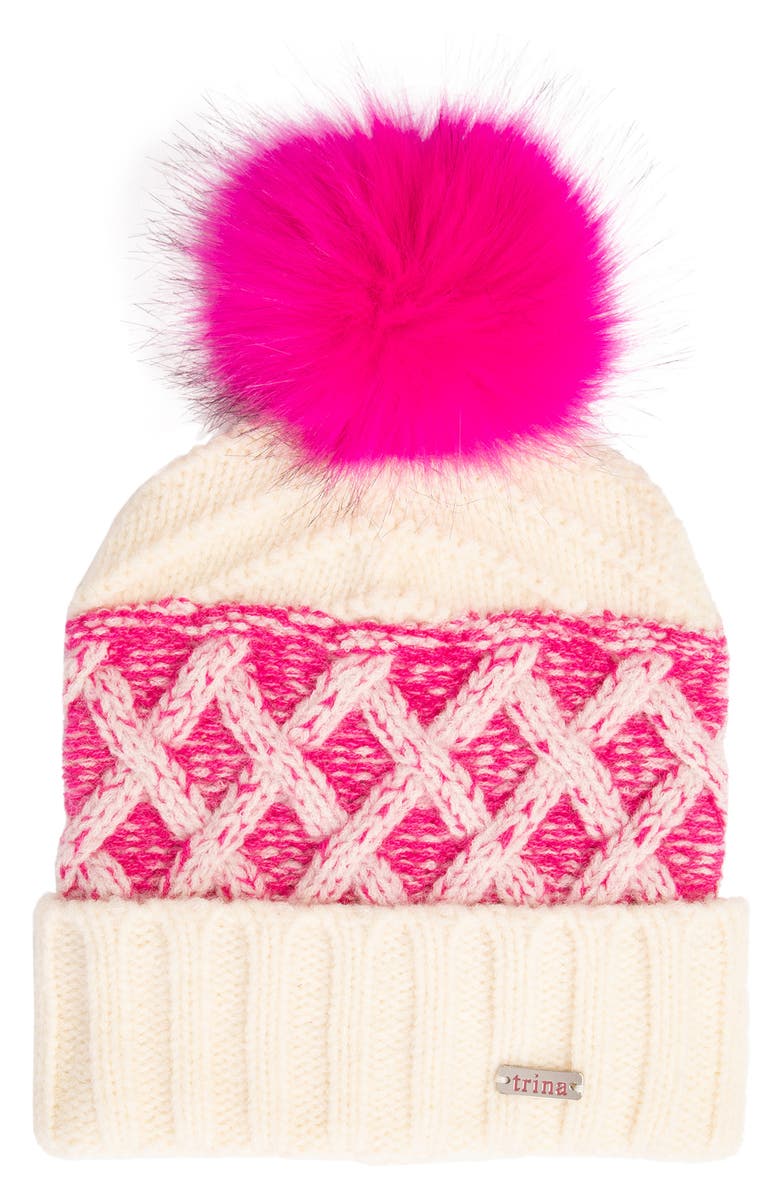 San Diego Hat Faux Fur Pom Beanie, Main, color, White