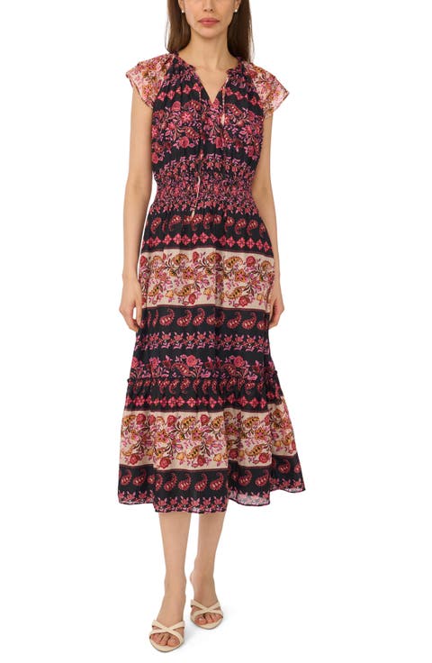 Print Flutter Sleeve Midi Dress