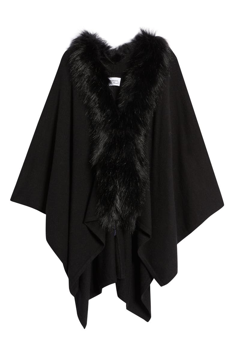 La Fiorentina Ruana with Faux Fur Trim, Alternate, color, Black