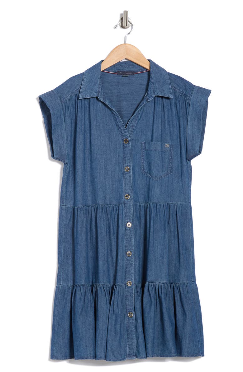 Tommy Hilfiger Tiered Chambray Shirtdress, Alternate, color, Med Benson