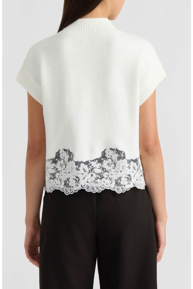 Lace Hem Sleeveless Mock Neck Sweater, Alternate, color, MARSHMALLOW