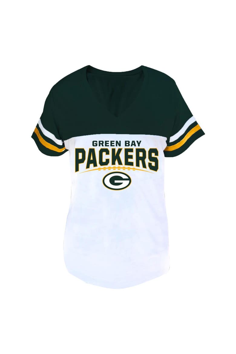 Women's Profile Green/White Green Bay Packers Plus Size Split Body V-Neck T-shirt, Main, color, Green