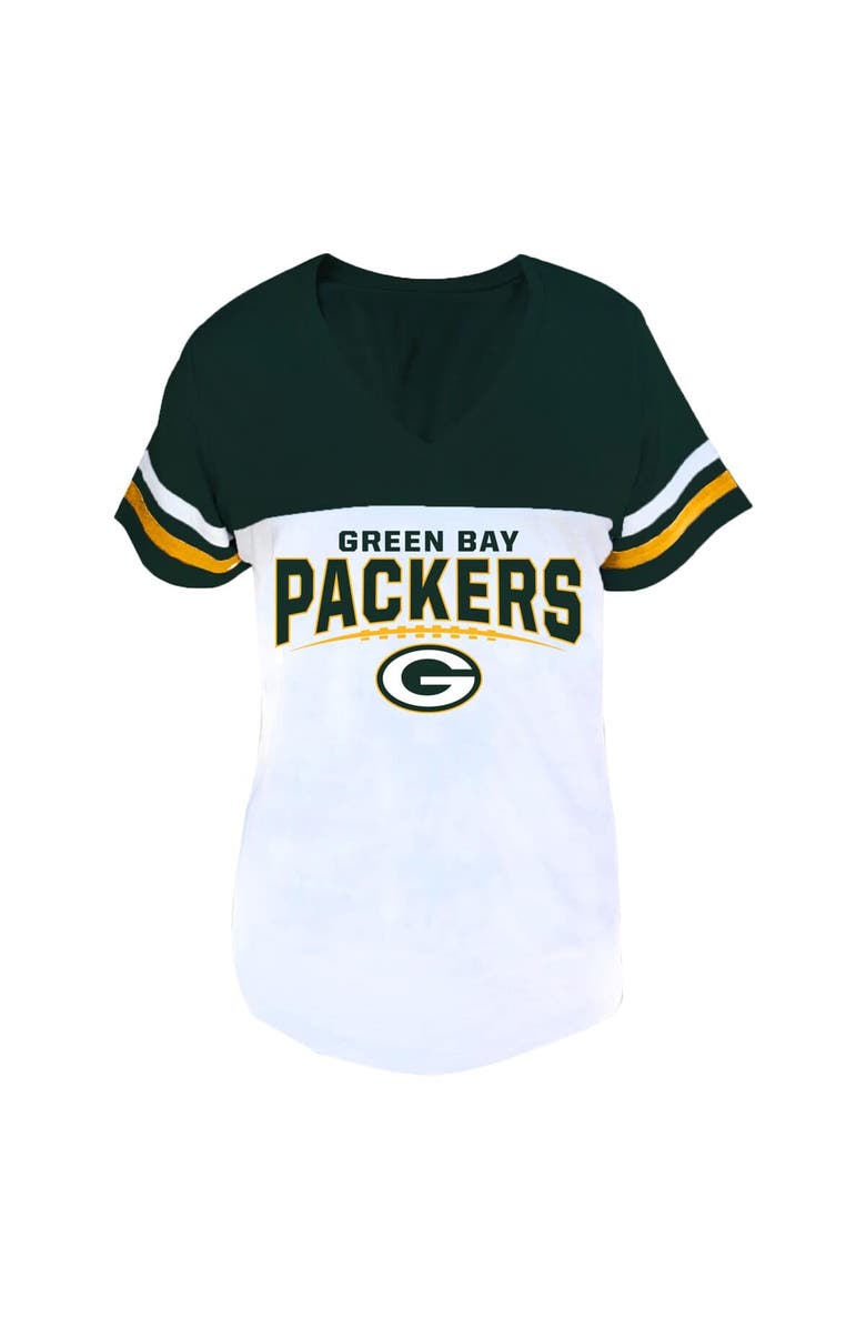 PROFILE Women's Profile Green/White Green Bay Packers Plus Size Split Body V-Neck T-shirt, Main, color, Green