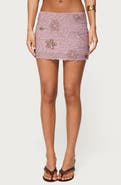 EDIKTED Astrid Floral Beaded Low Rise Miniskirt