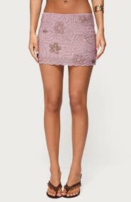 EDIKTED Astrid Floral Beaded Low Rise Miniskirt