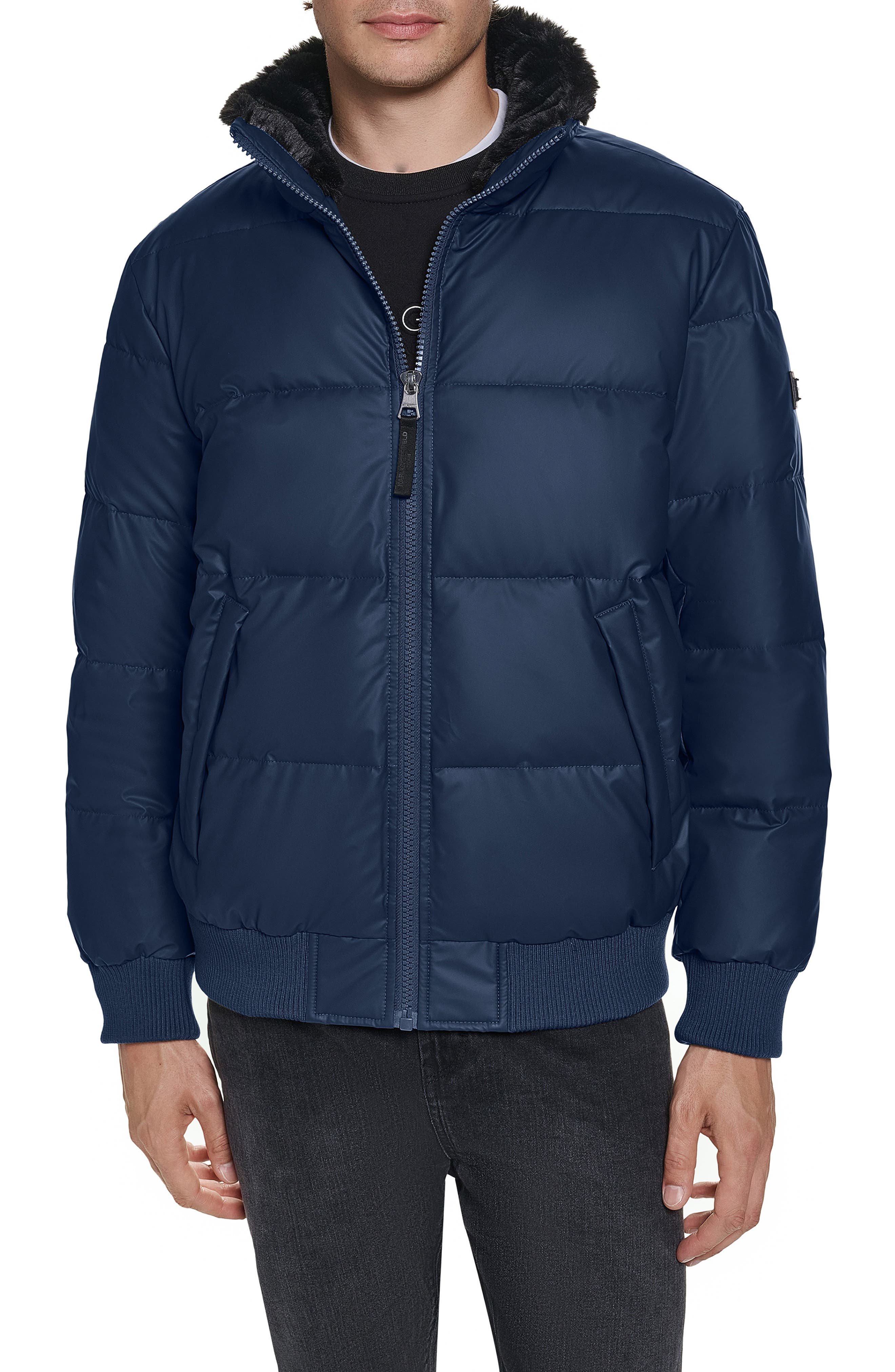 Quilted Bomber Jacket with Faux Shearling Collar