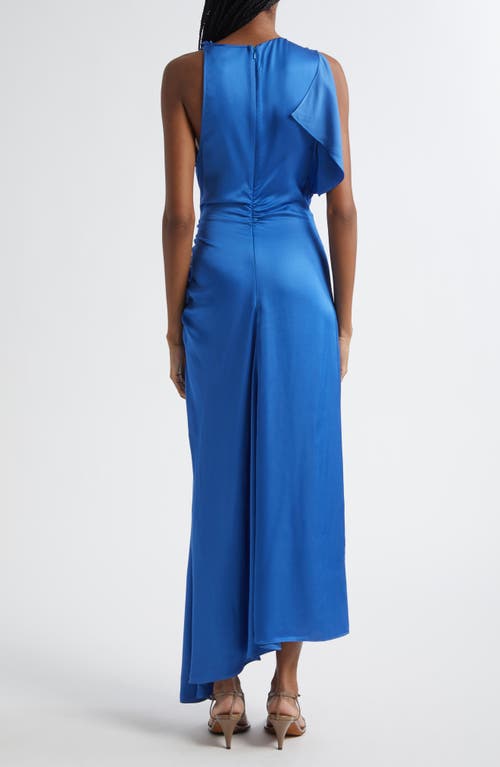 A.l.c . Pia Side Ruched Asymmetric Hem Satin Dress In Blue