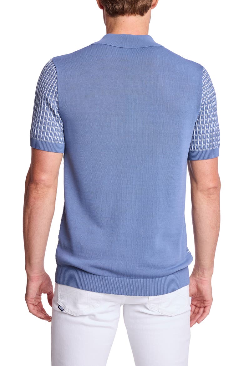 Trim Fit Geometric Knit Polo, Alternate, color, DUSTY BLUE & WHITE