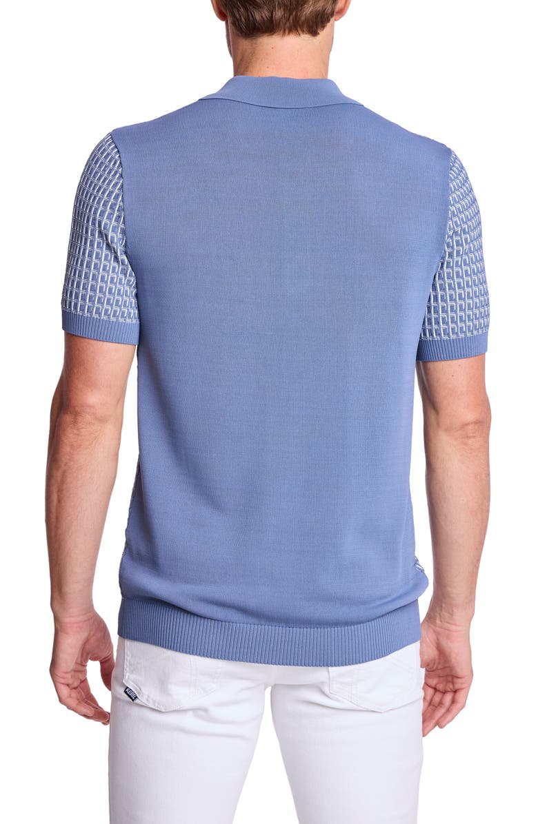 PAISLEY & GRAY Trim Fit Geometric Knit Polo, Alternate, color, Dusty Blue & White
