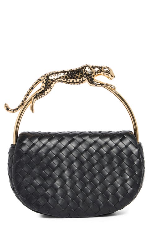 Ione Leopard Shaped Hardware Woven Clutch