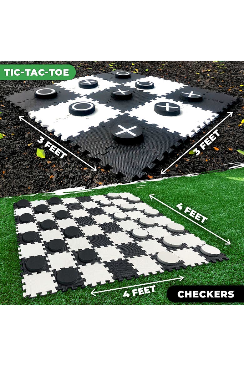 2-in-1 Premium Giant Checkers & Tic Tac Toe Game, Alternate, color, Black, White