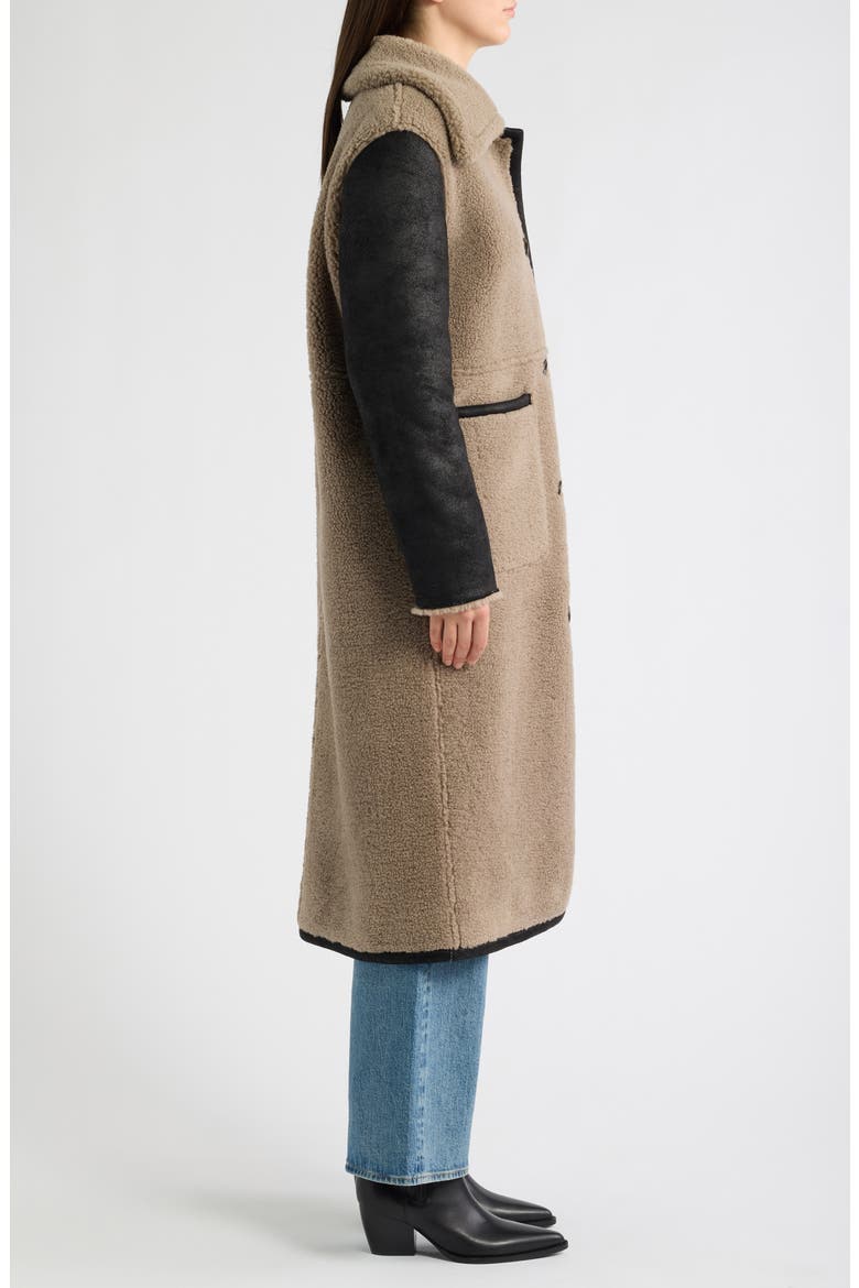 Long Faux Shearling Coat, Alternate, color, BLACK-TAUPE