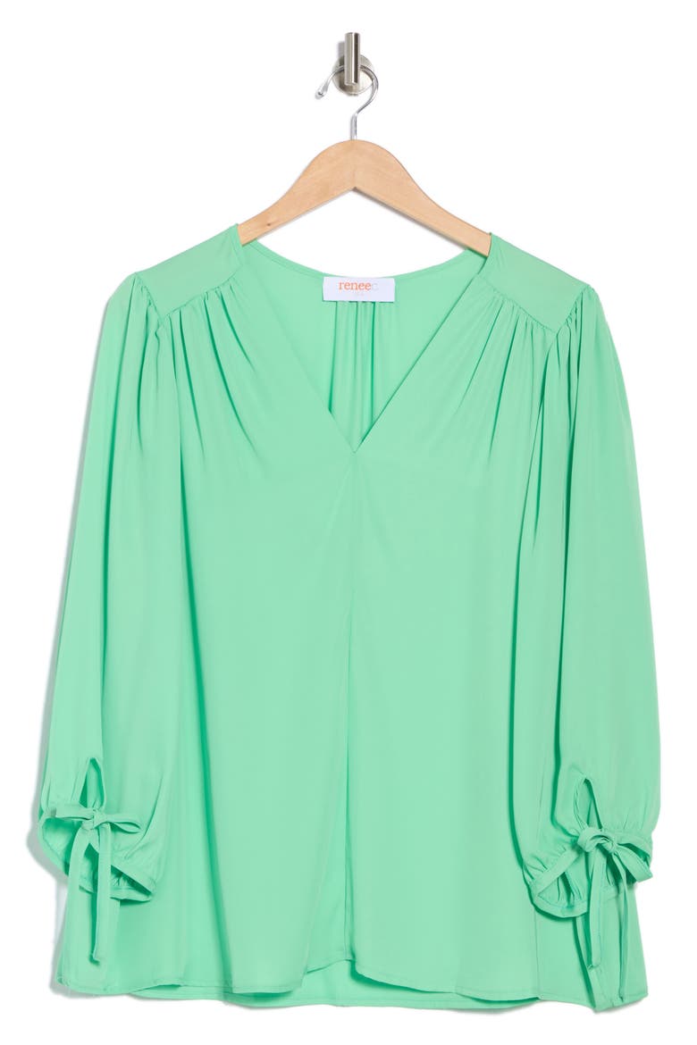 V-Neck Tie Sleeve Top, Alternate, color, TEA GREEN