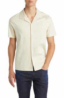 BOSS Powell Solid Short Sleeve Cotton Button-Up Camp Shirt