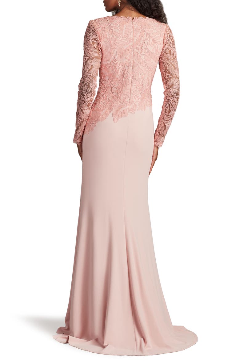 Embroidered Leaf Print Long Sleeve Gown, Alternate, color, ADOBE BLUSH