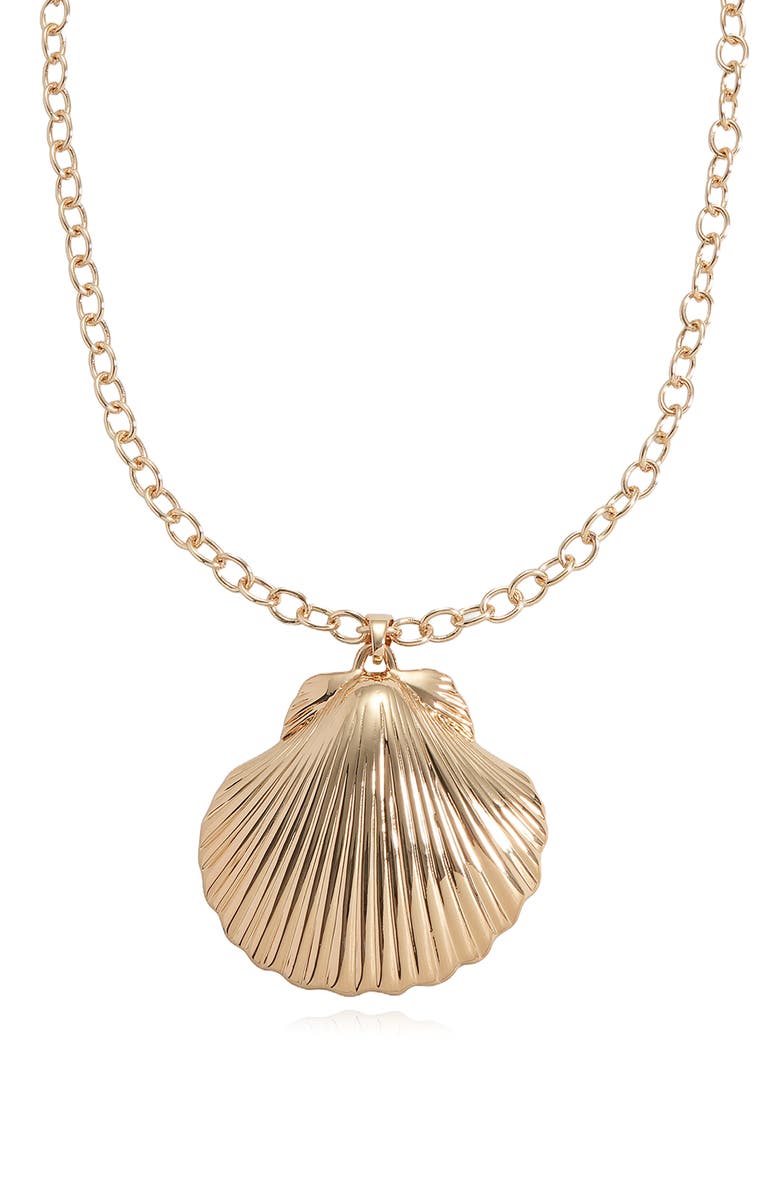 Ettika Scallop Shell Pendant Necklace, Alternate, color, Gold