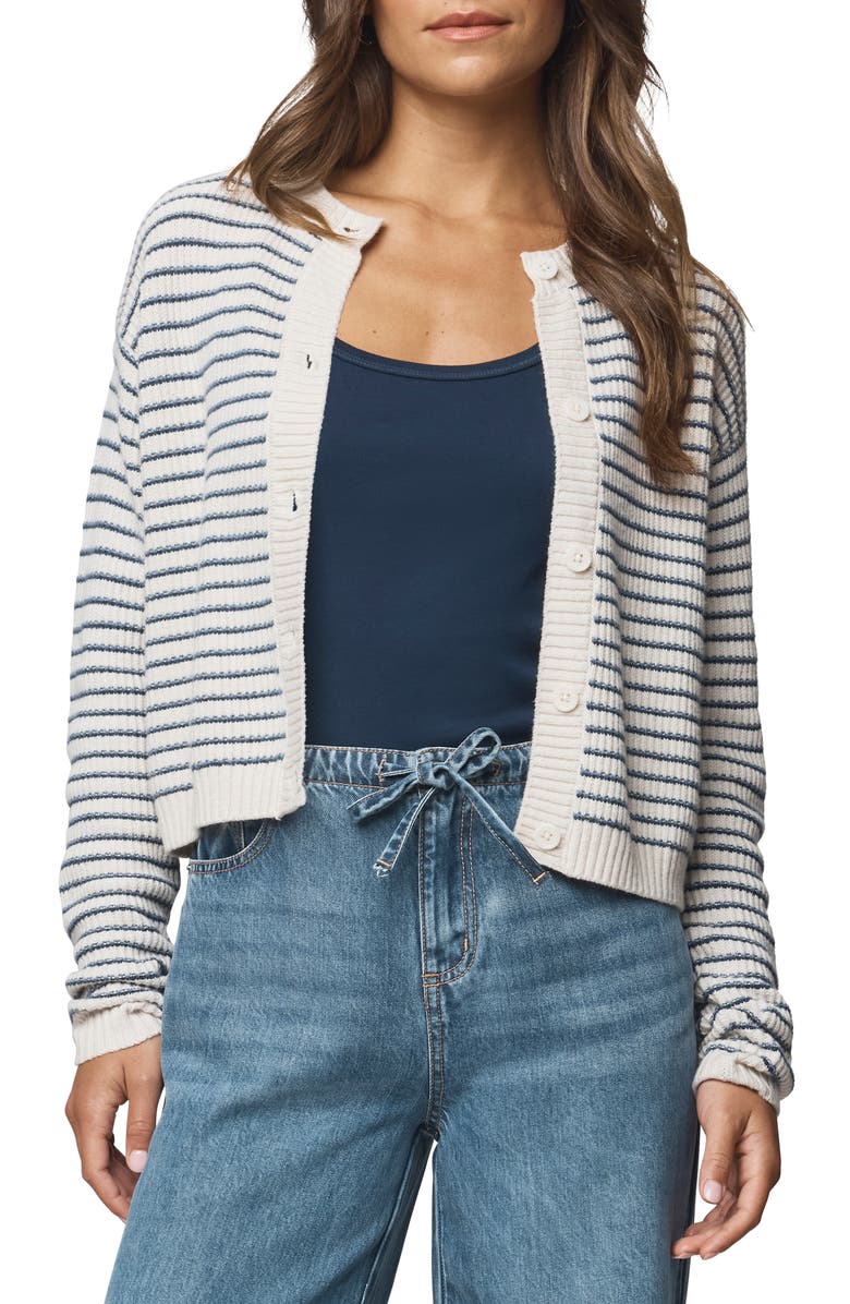 Splendid Amber Stripe Crop Cotton & Wool Blend Cardigan, Main, color, Pale Oak Heather/ Ice