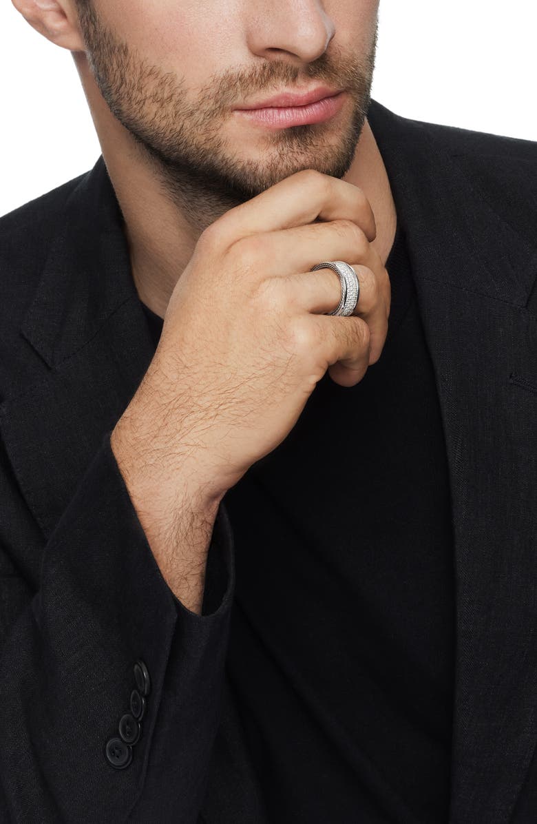 David Yurman Men's Streamline<sup>®</sup> Pavé Three Row Band in Sterling Silver with Diamonds, 8.5mm, Alternate, color, Silver