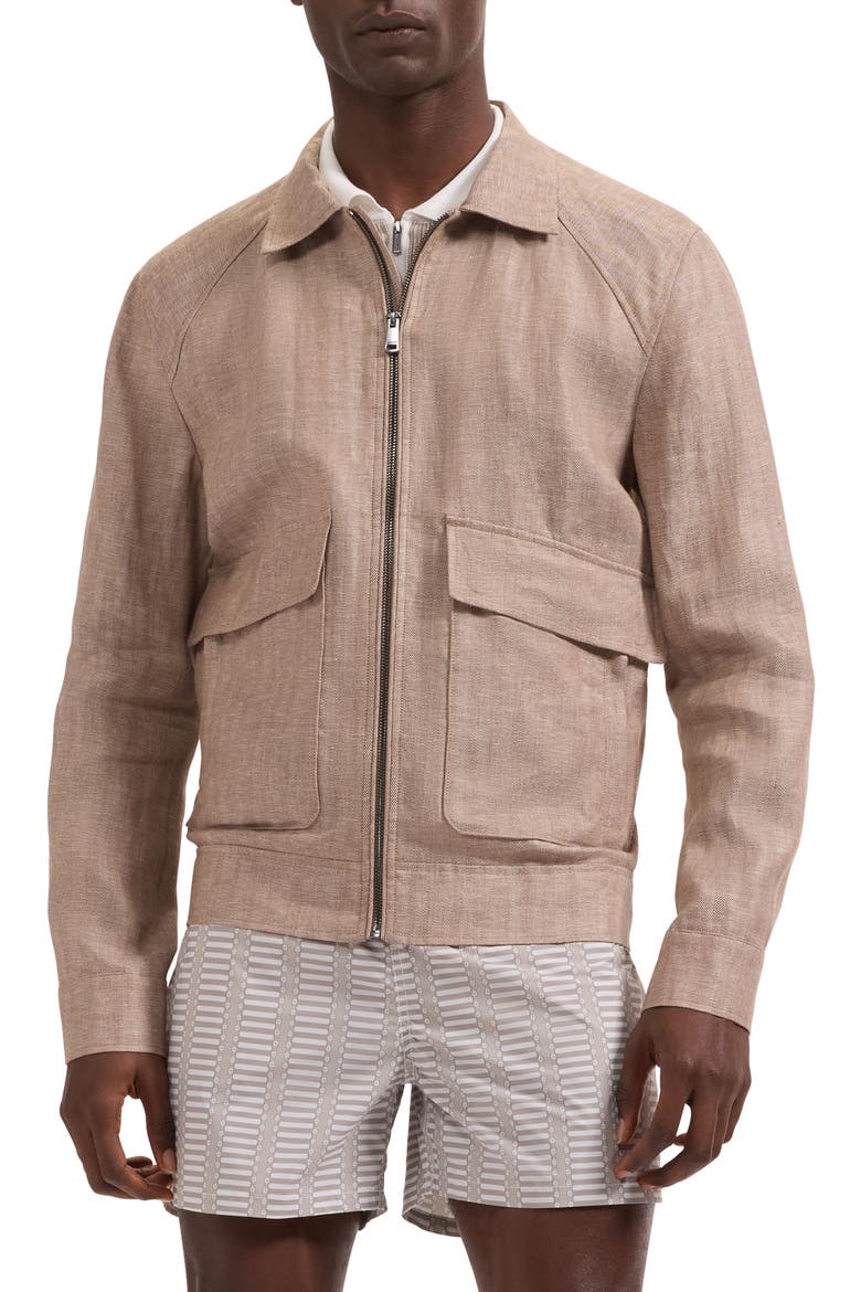 Linen Bomber Jacket, Main, color, TOBACCO
