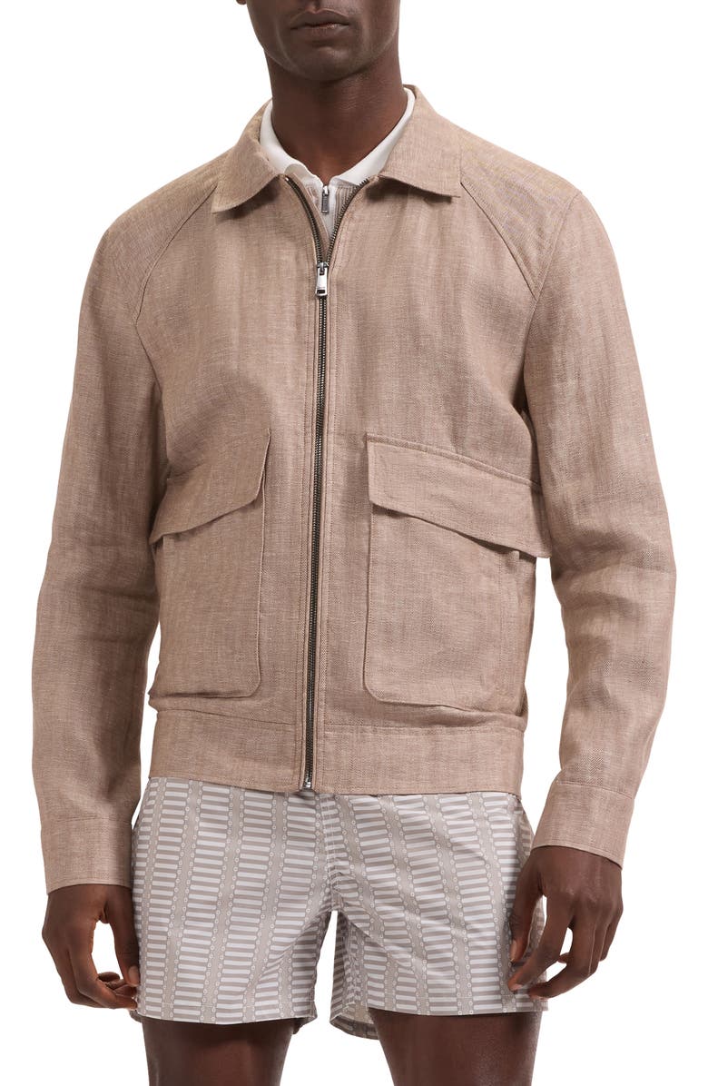 Bugatchi Linen Bomber Jacket, Main, color, Tobacco