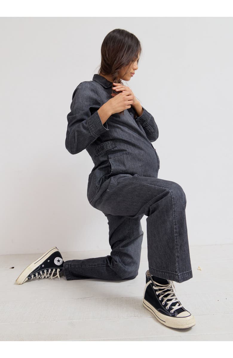 HATCH Collection The Everyday Nursing Denim Jumpsuit, Alternate, color, Washed-Black