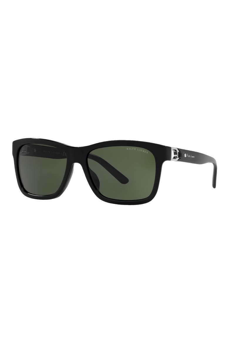 57mm Rectangular Sunglasses, Alternate, color, SHINY BLACK / DARK GREEN