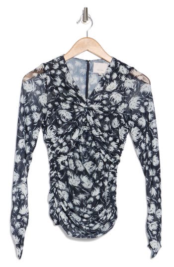 Cinq À Sept Aniya Floral Mesh Top In Navy/ivory