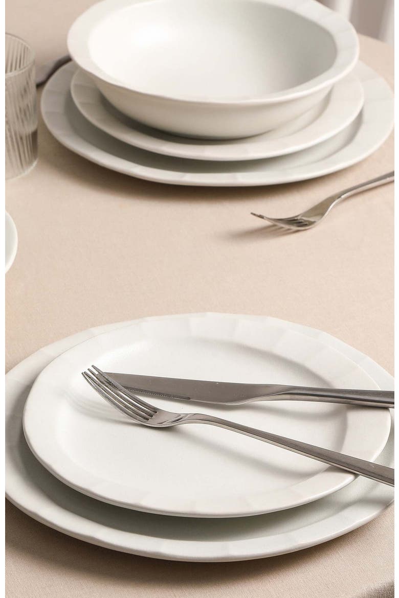 Oasis Stoneware 4-Piece Dinner Plate Set, Alternate, color, White