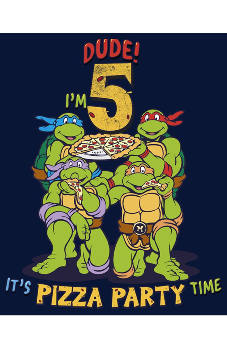 TEENAGE MUTANT NINJA TURTLES Boy's Teenage Mutant Ninja Turtles 5th Birthday Pizza Party Graphic T-Shirt, Alternate, color, Navy Blue