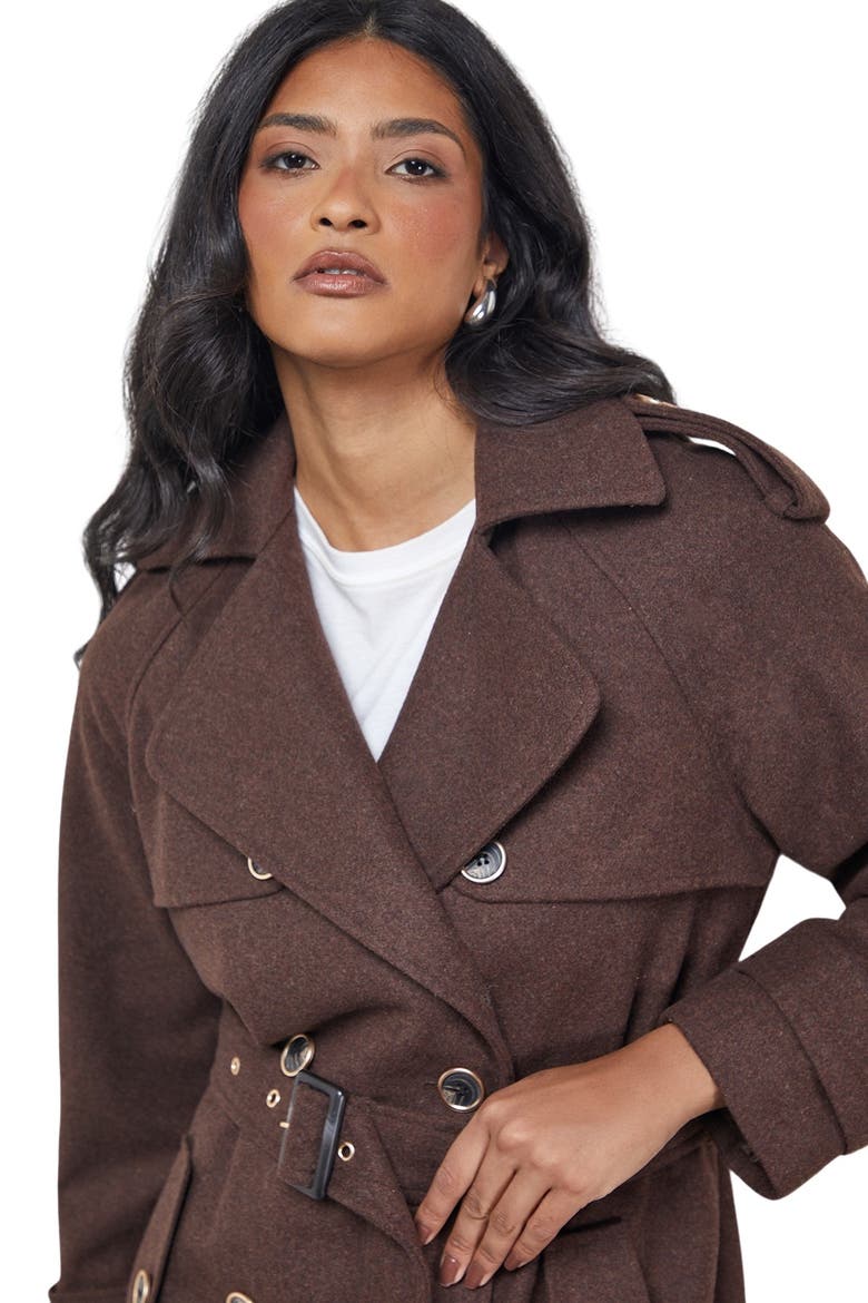 Wool Mix Belted Trench Coat, Alternate, color, Chocolate