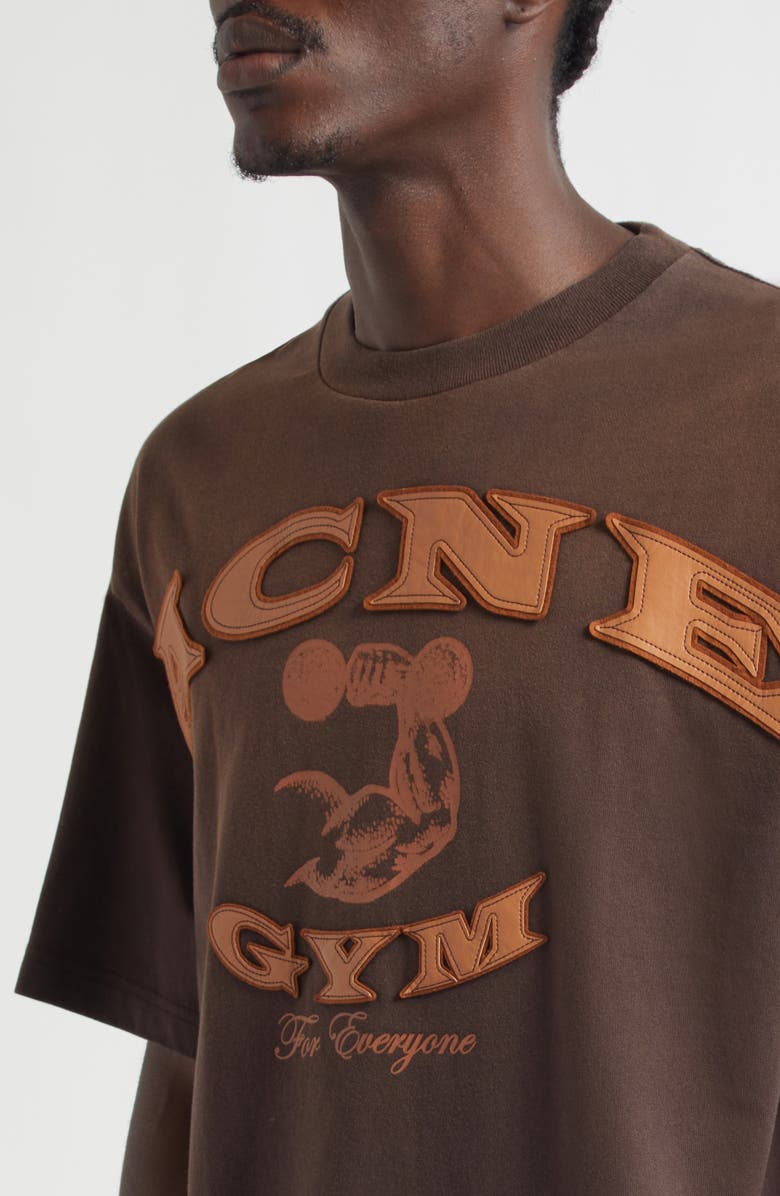 Acne Studios Gym Bro Logo Organic Cotton T-Shirt, Alternate, color, Dark Brown