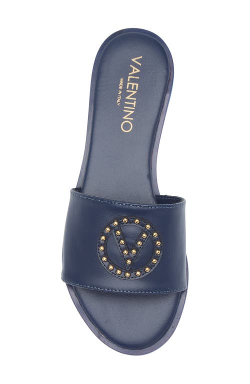Valentino By Mario Valentino Samira Studded Vlogo Slide Sandal In Blue