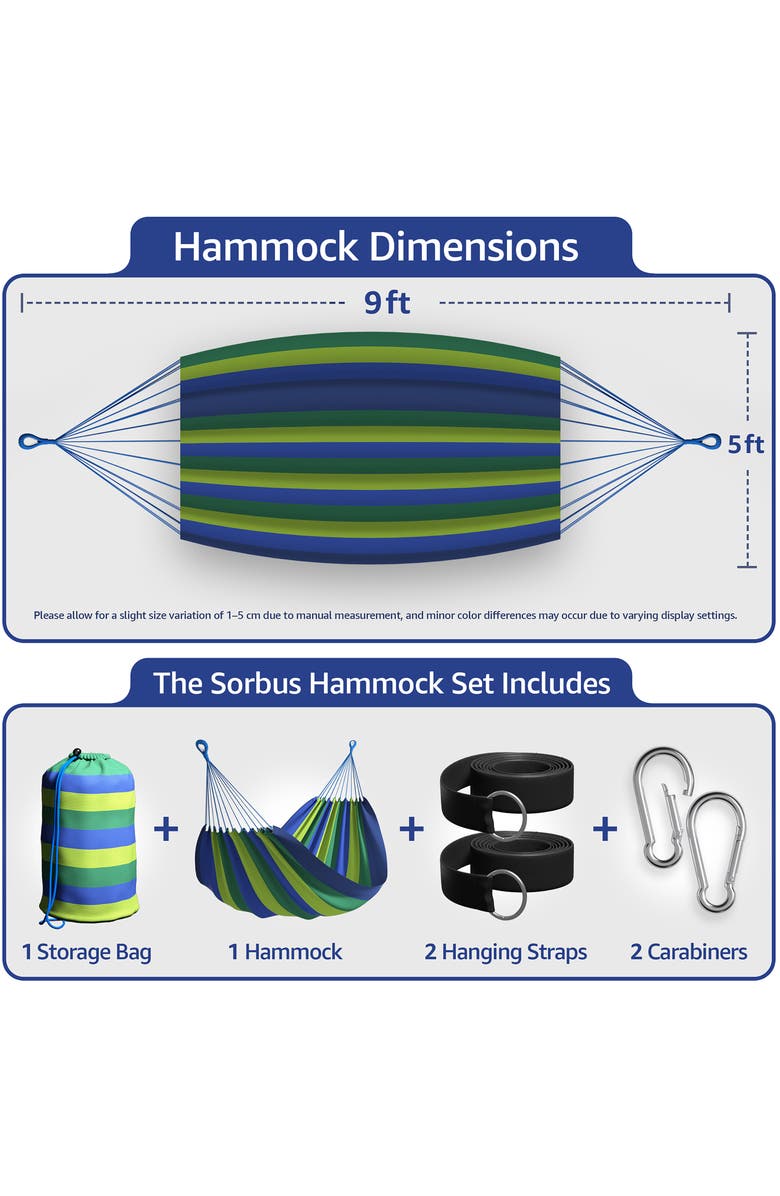 SORBUS Double Hammock, Alternate, color, Blue/ Green