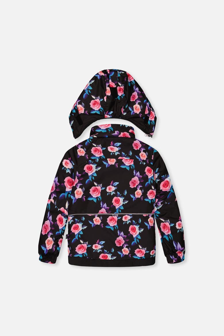 Floral Jacket & Foot Strap Pants Two Piece Snowsuit, Alternate, color, Black Printed