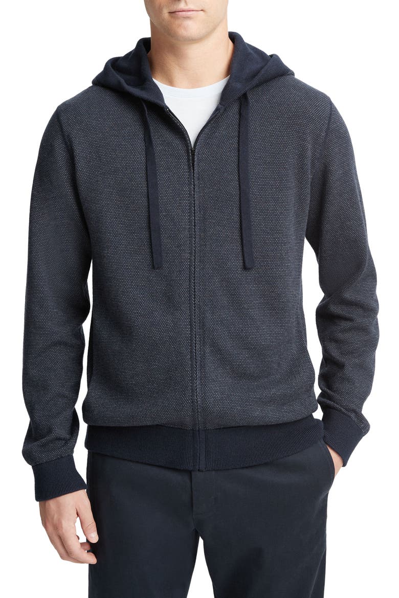 Bird's Eye Wool Blend Zip Hoodie, Main, color, COASTAL/ MEDIUM HEATHER GREY